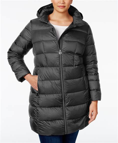 michael michael kors hooded down puffer coat.|Michael Kors lightweight down jacket.